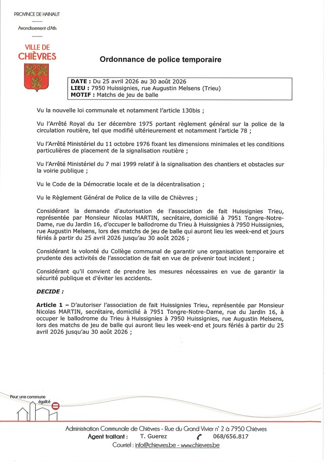 Ordonnance de police Huissignies Trieu page 0001